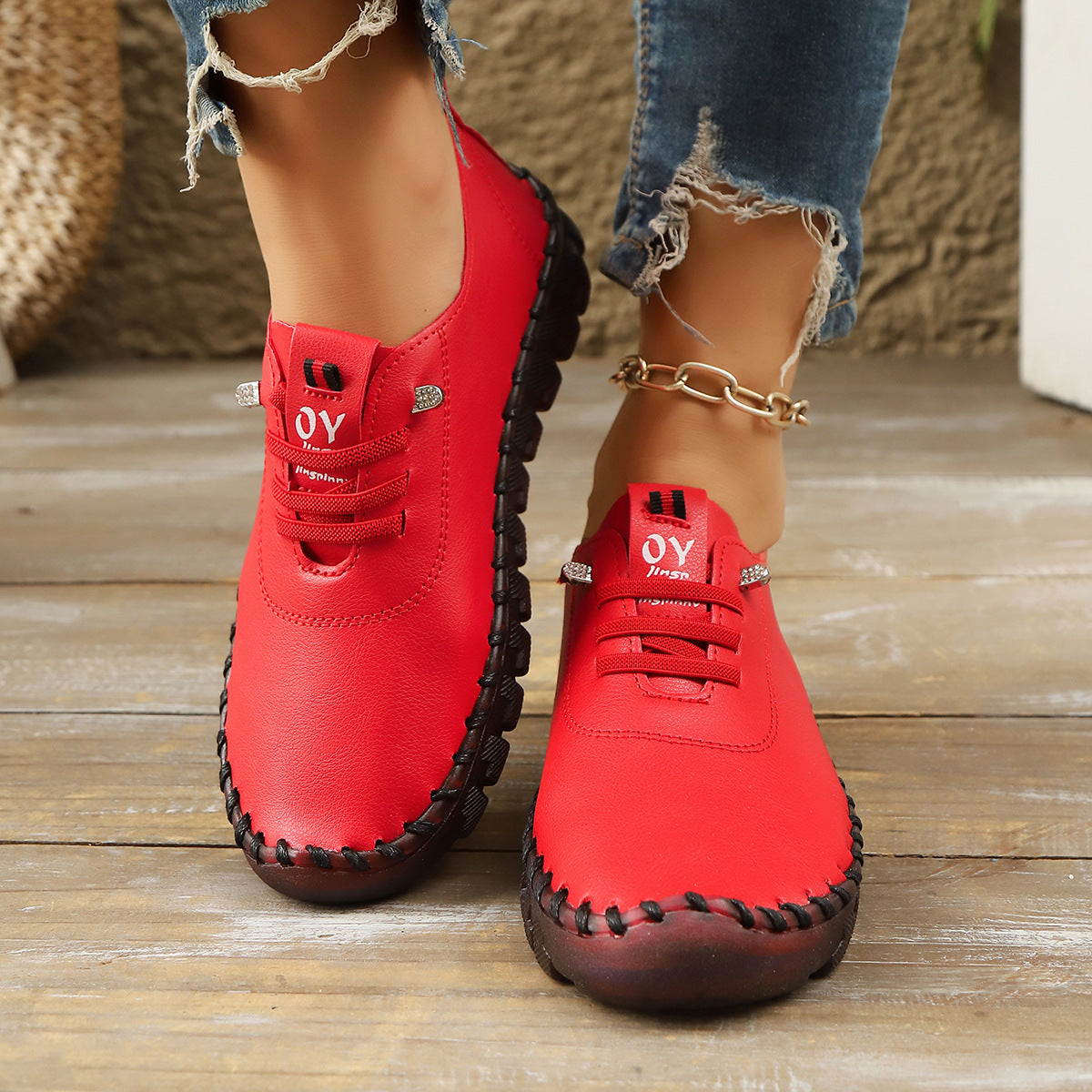 Mocasines con cordones de piel suave cosida y suela antideslizante