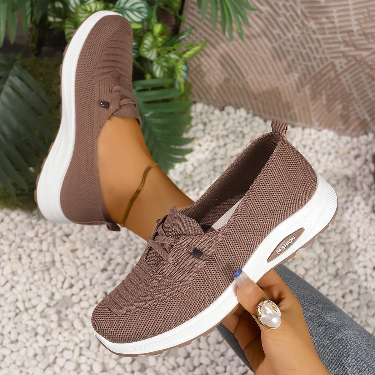 Zapatillas de punto transpirable con plataforma, sin cordones