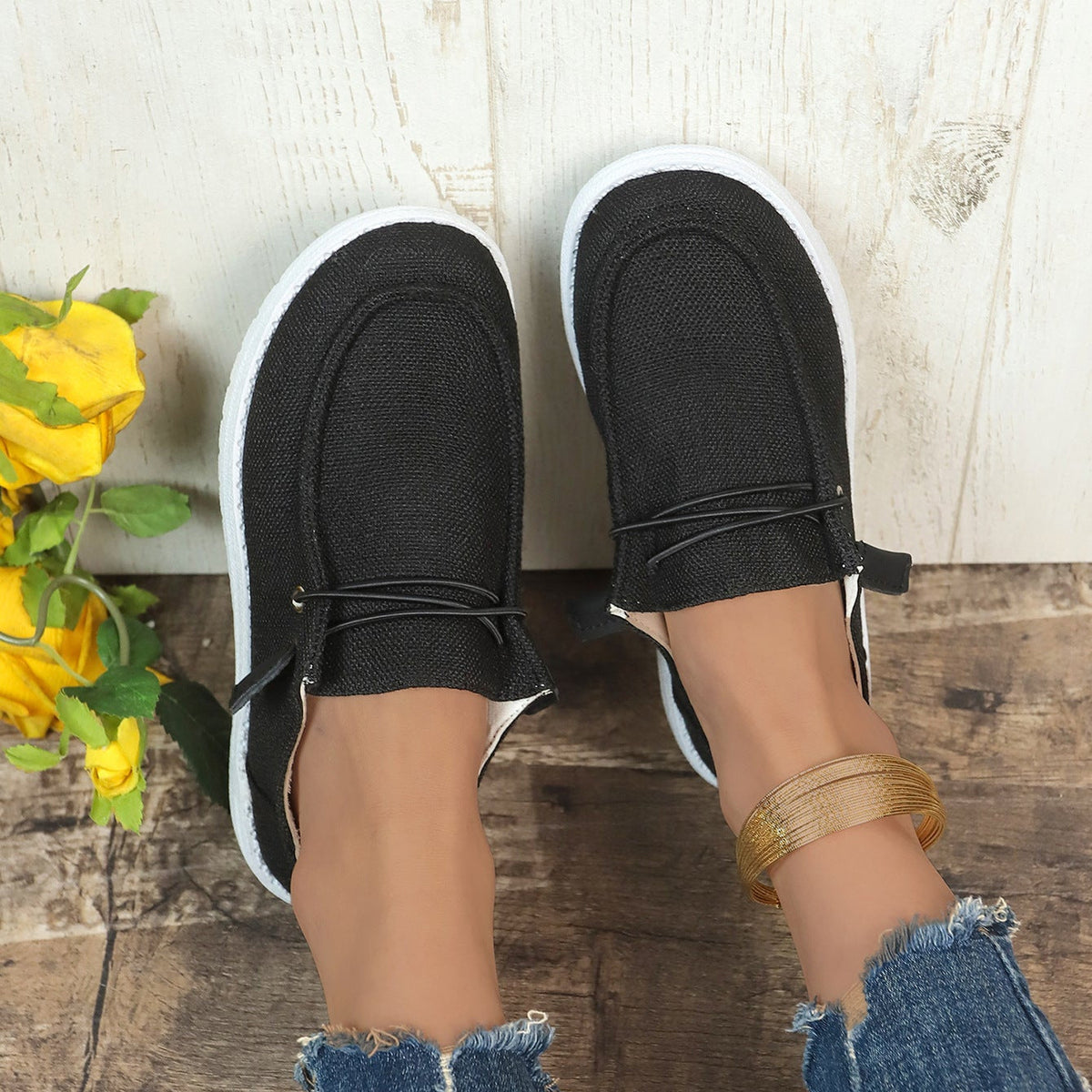 Mocasines de lona sin cordones con plataforma, cómodos