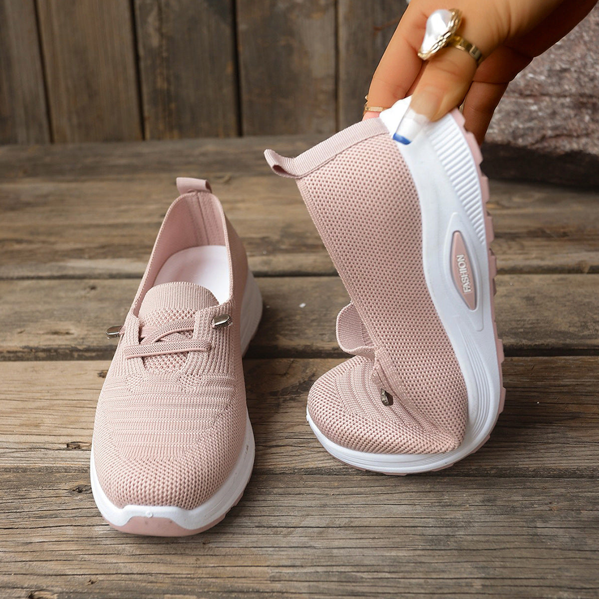 Zapatillas de punto transpirable con plataforma, sin cordones