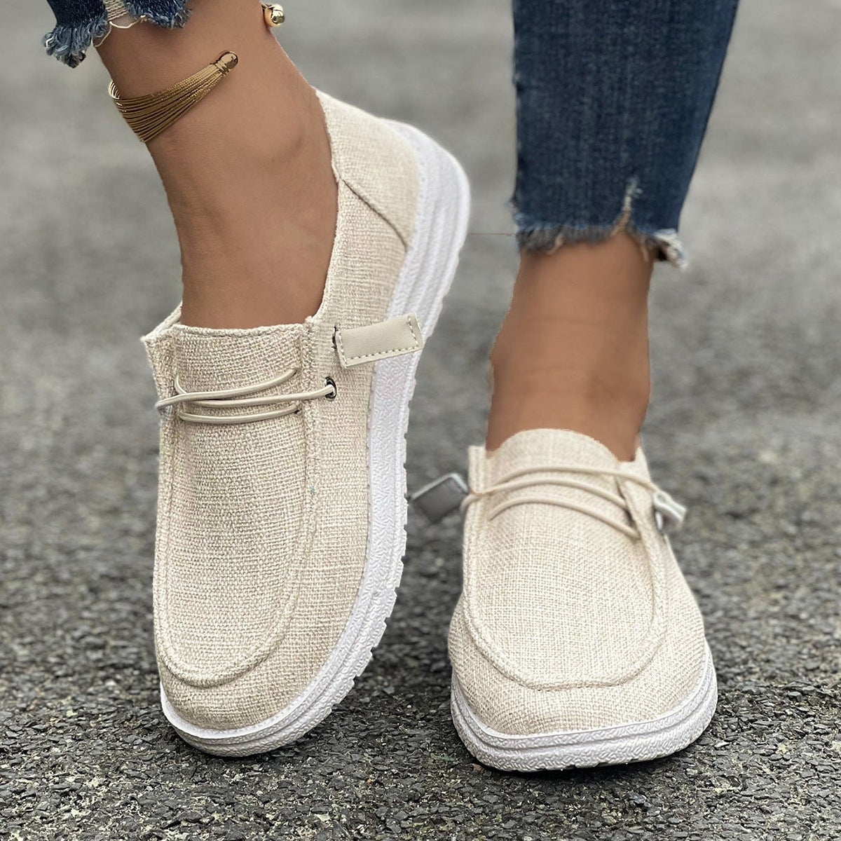 Mocasines de lona sin cordones con plataforma, cómodos