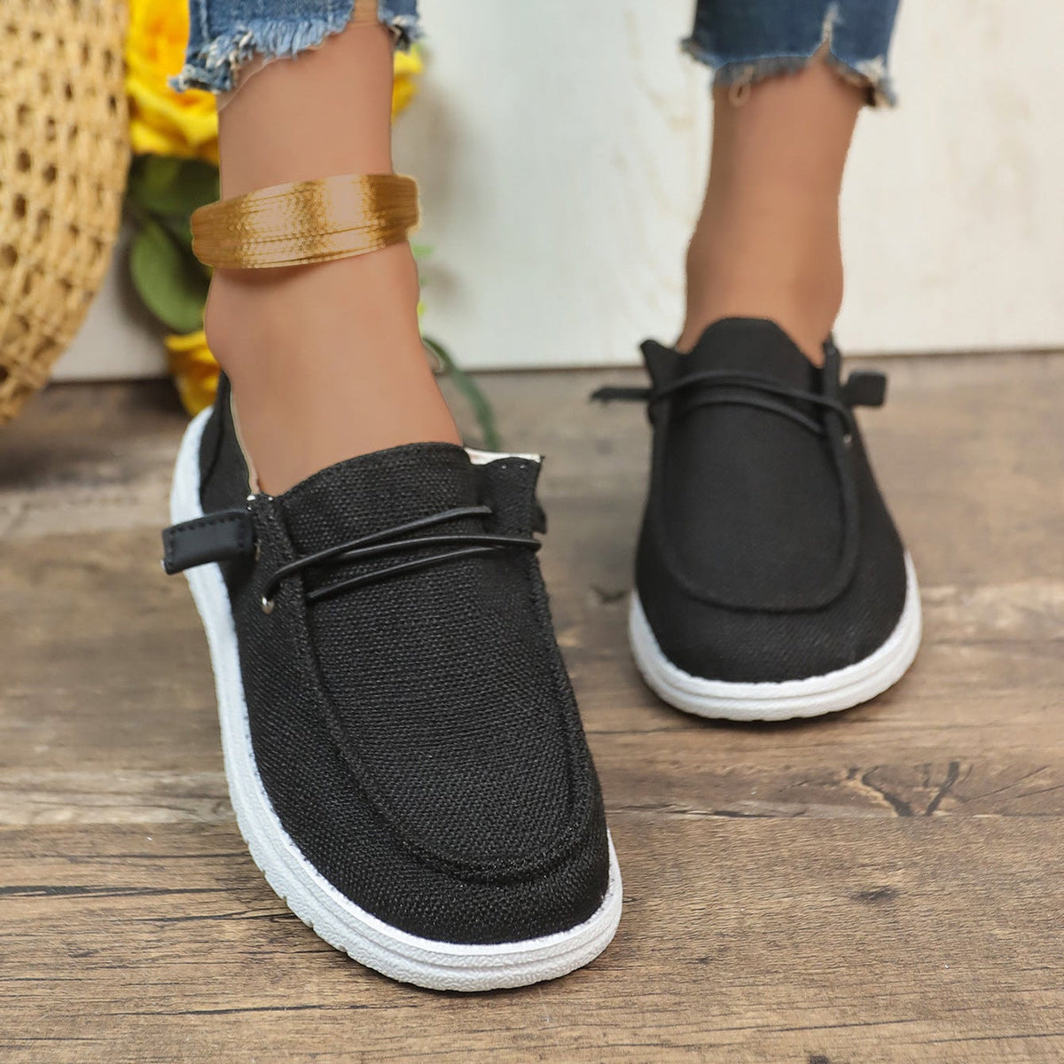 Mocasines de lona sin cordones con plataforma, cómodos
