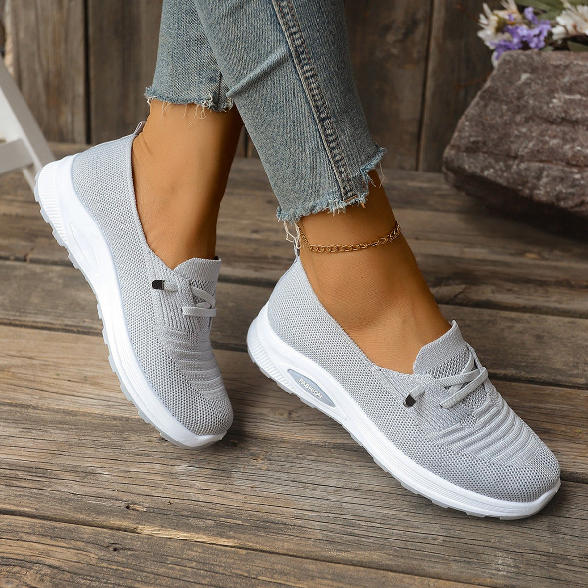 Zapatillas de punto transpirable con plataforma, sin cordones