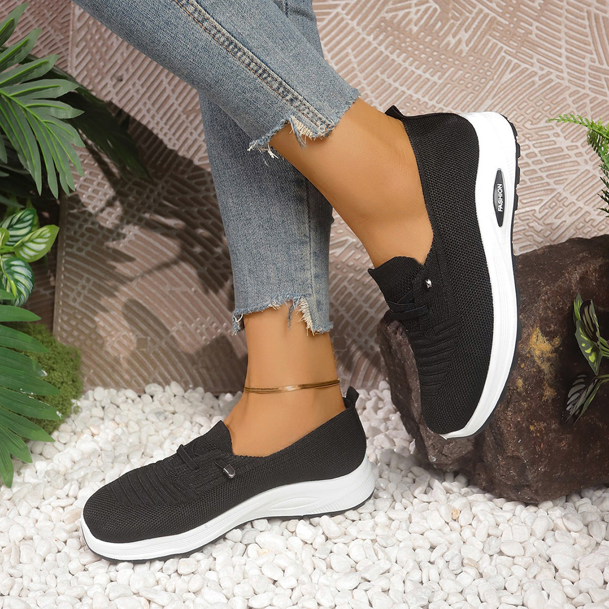 Zapatillas de punto transpirable con plataforma, sin cordones