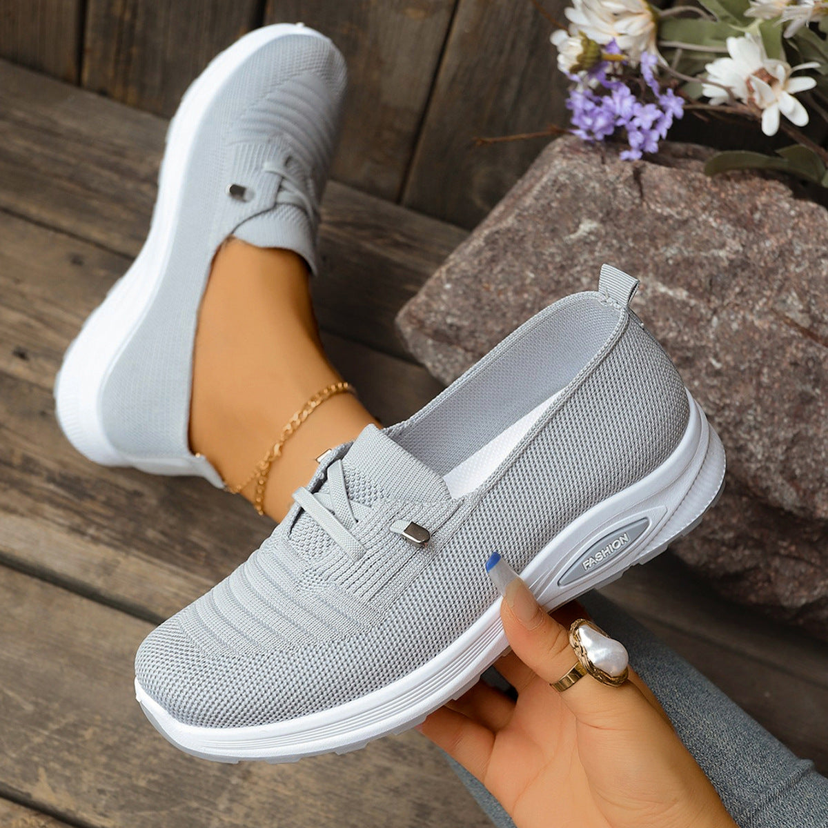 Zapatillas de punto transpirable con plataforma, sin cordones
