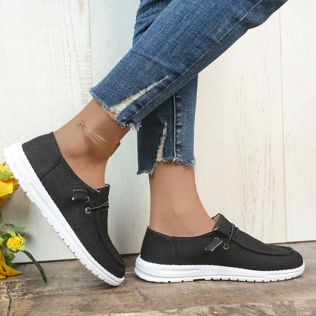 Mocasines de lona sin cordones con plataforma, cómodos