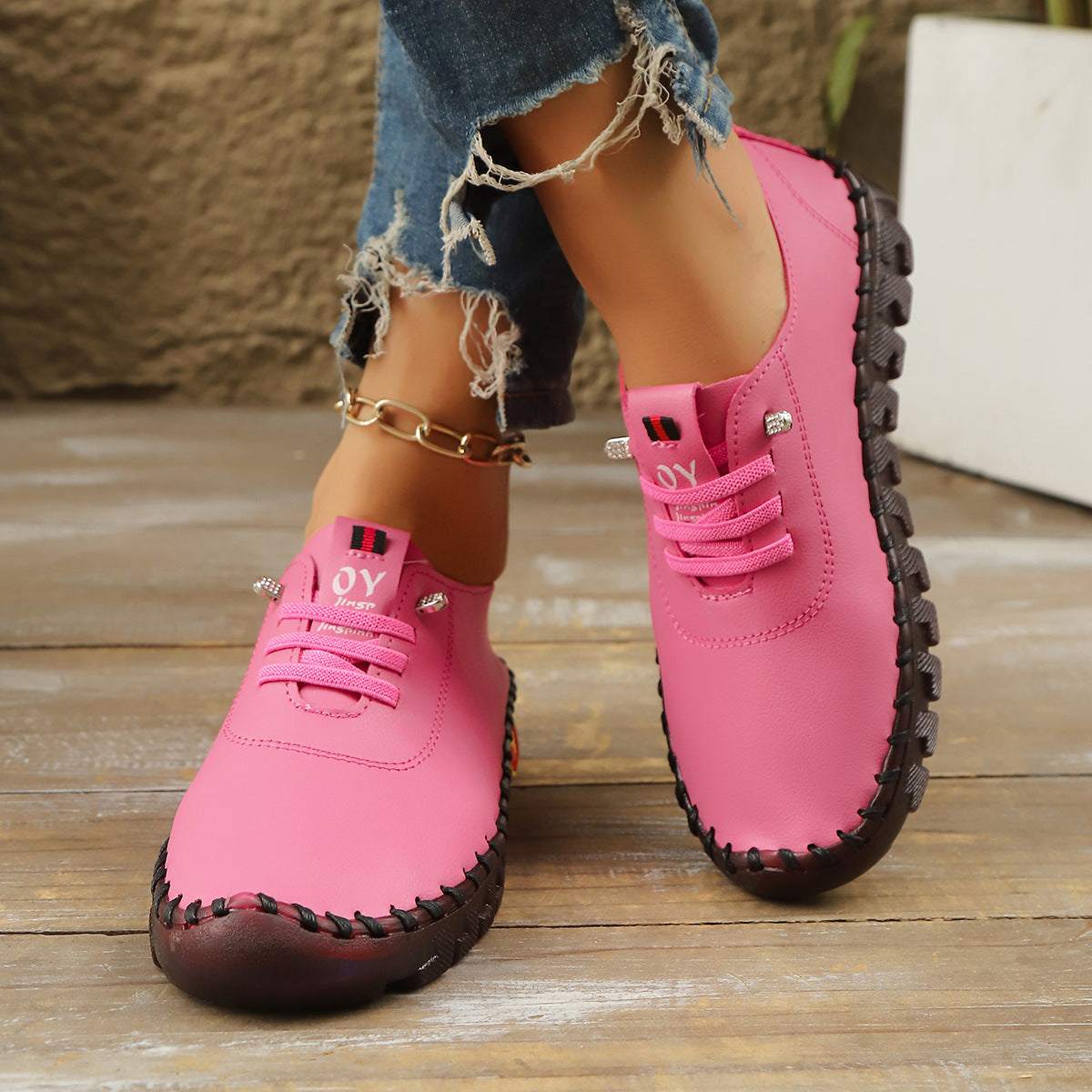 Mocasines con cordones de piel suave cosida y suela antideslizante