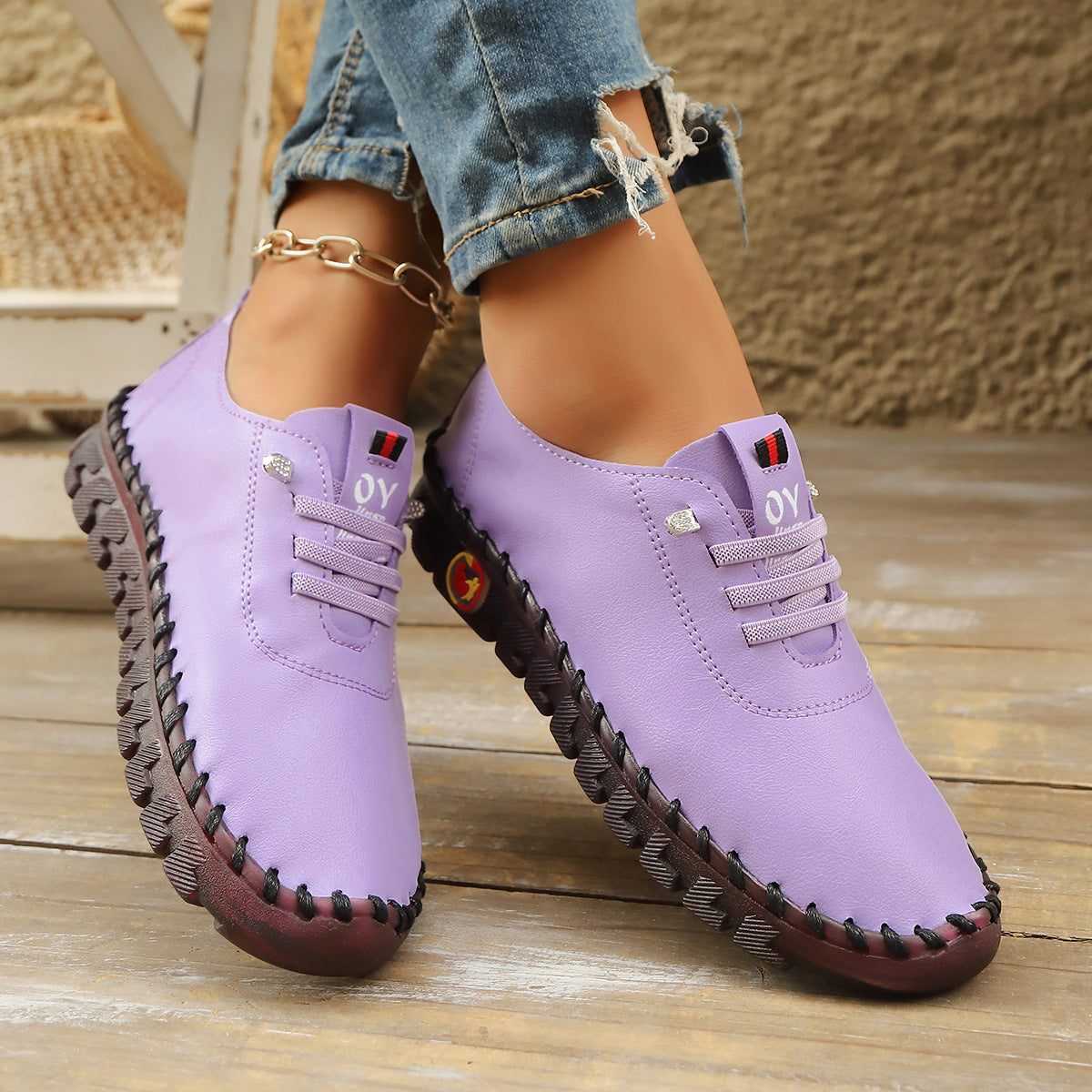 Mocasines con cordones de piel suave cosida y suela antideslizante