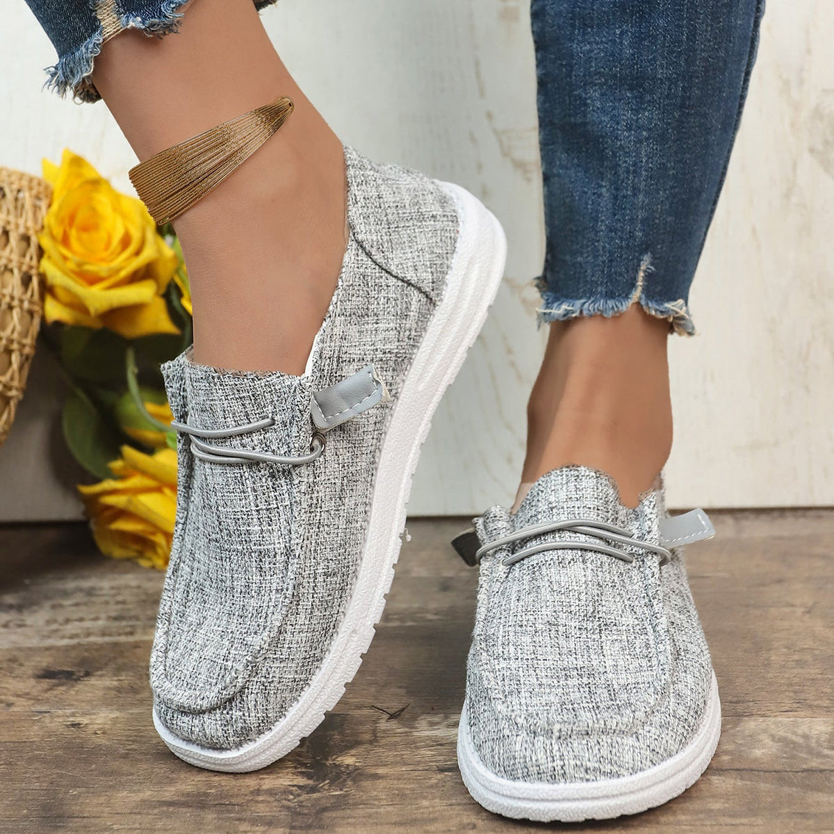 Mocasines de lona sin cordones con plataforma, cómodos