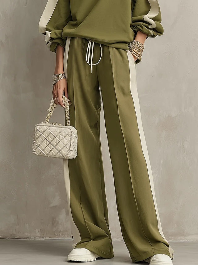Conjunto casual de sudadera verde oliva y pantalón ancho con cordón