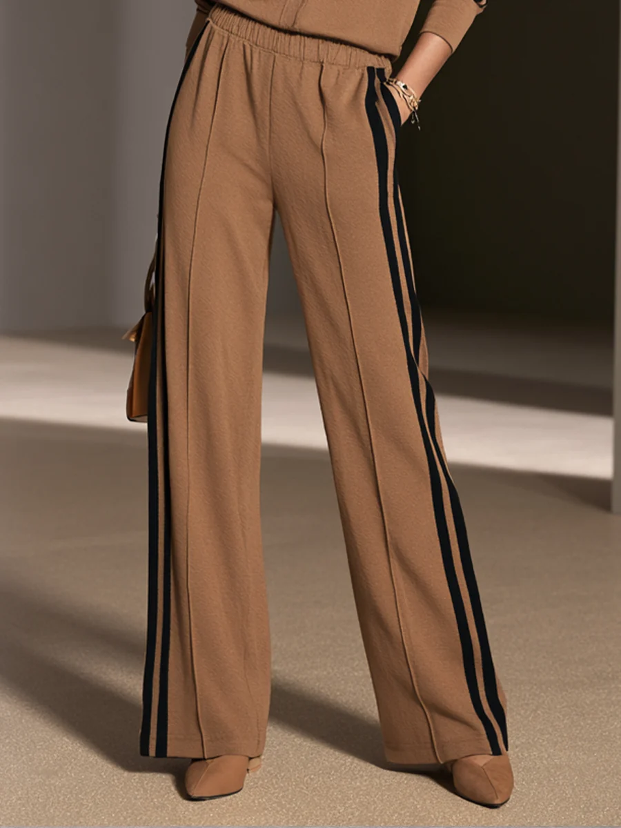 Conjunto de chaqueta cruzada con bloques de color y pantalón ancho