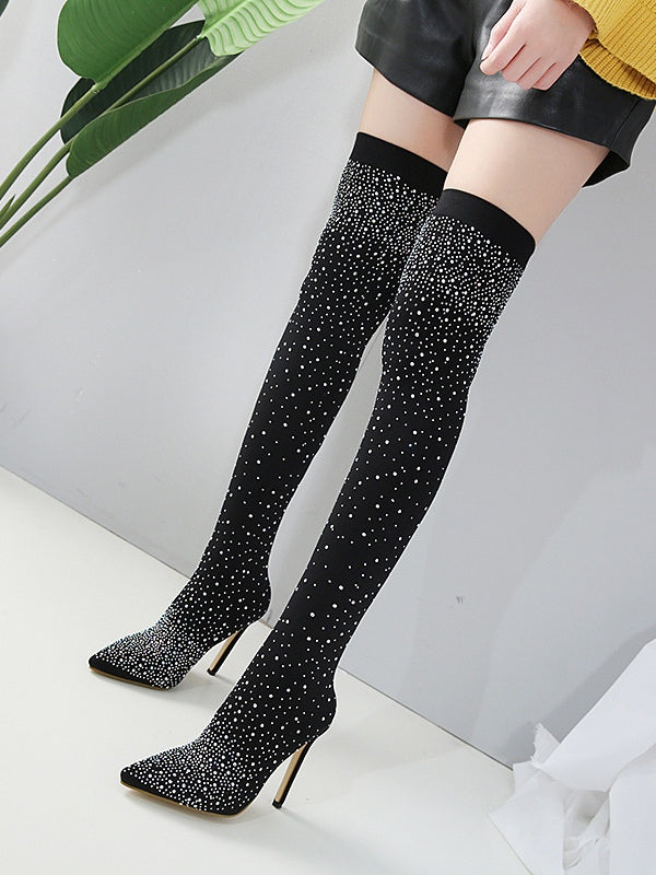 Botas calcetín elásticas sobre la rodilla con brillantes