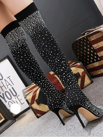 Botas calcetín elásticas sobre la rodilla con brillantes