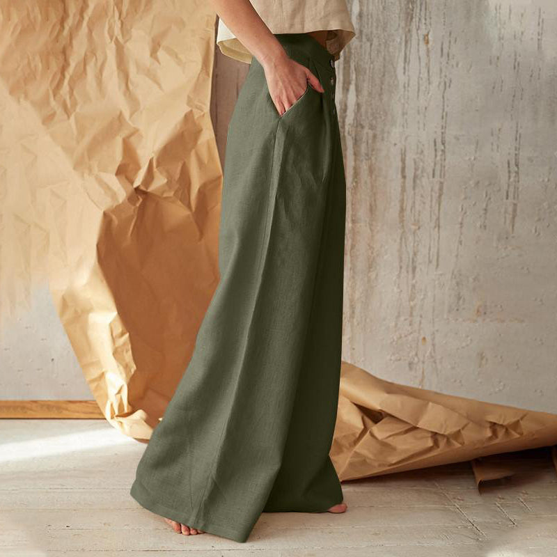 Pantalón vintage liso con botones y bolsillos