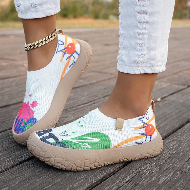 Zapatillas de lona sin cordones con estampado grafiti, ligeras y antideslizantes