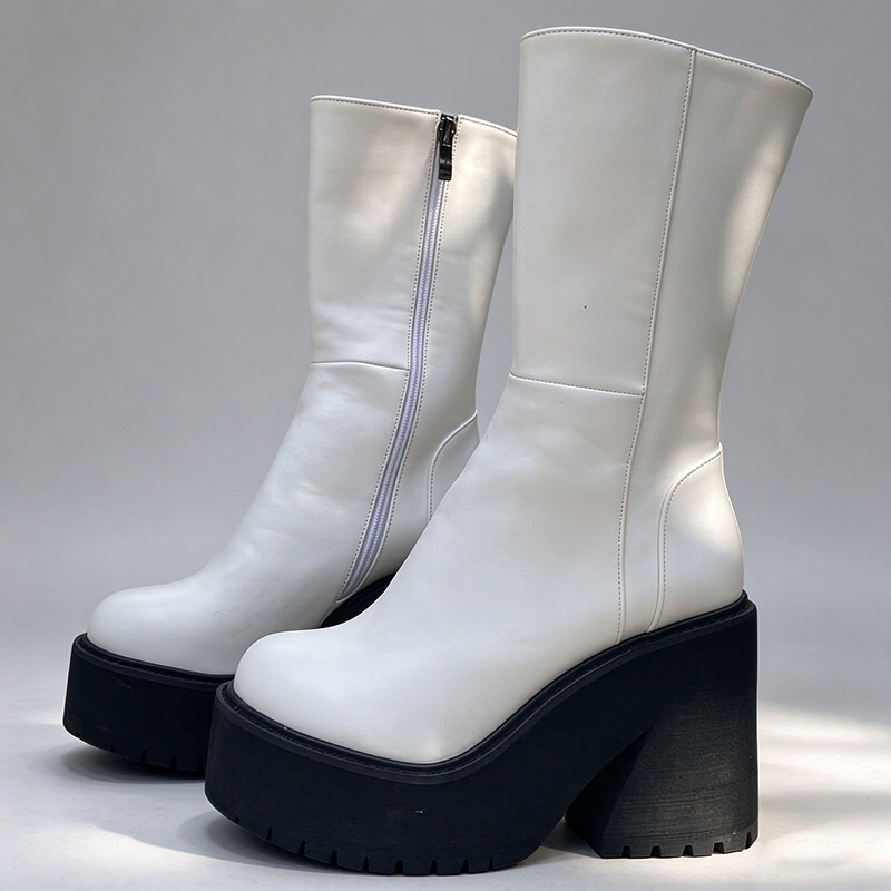Botas con plataforma gruesa y punta redonda hasta media pierna