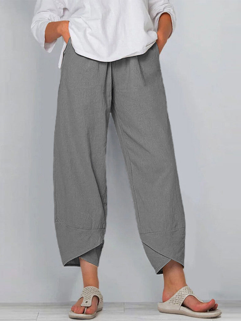 Pantalón casual liso de pernera ajustada al tobillo