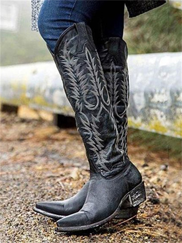 Botas camperas bordadas hasta la rodilla estilo vintage