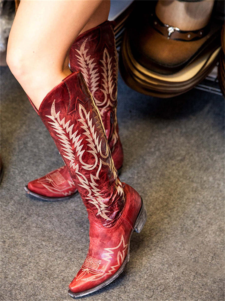 Botas camperas bordadas hasta la rodilla estilo vintage