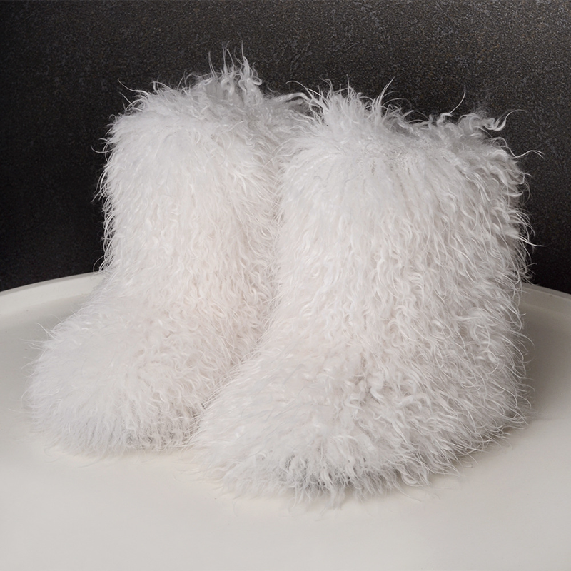 Botas esponjosas de pelo rizado hasta media pierna