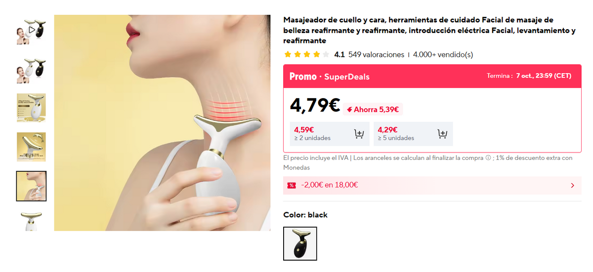 Captura de referencia del masajeador facial y de cuello