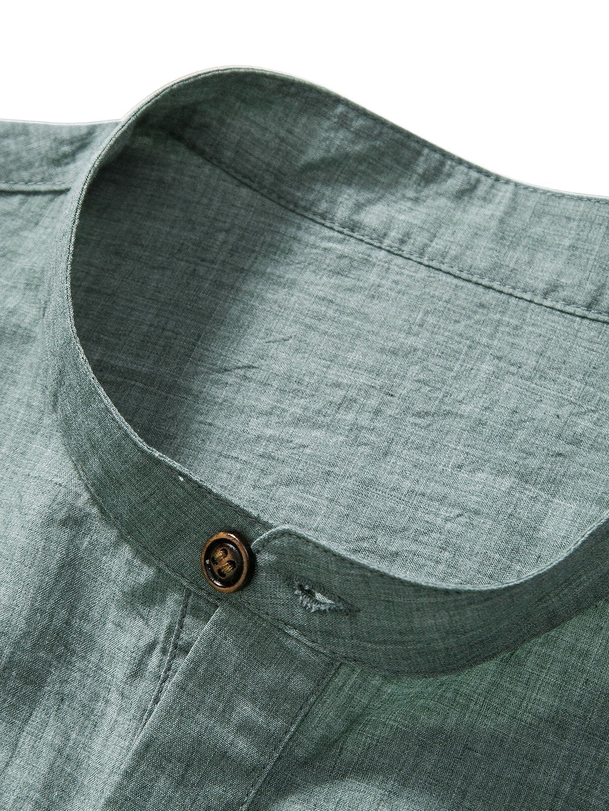 Camisa Henley con Medio Botón y Cuello con Tapeta y Pantalones de Lino de Pierna Recta