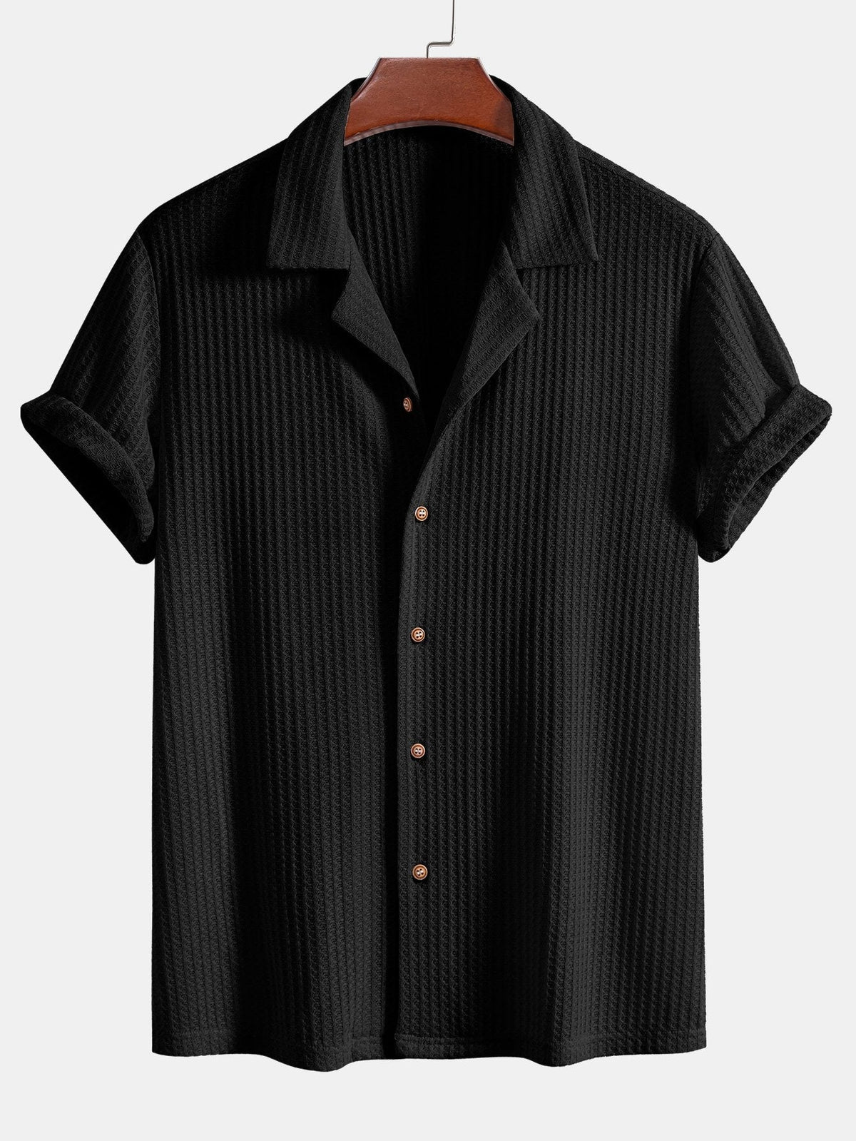 Camisa cubana de punto waffle de manga corta y pantalones de lino de pierna recta