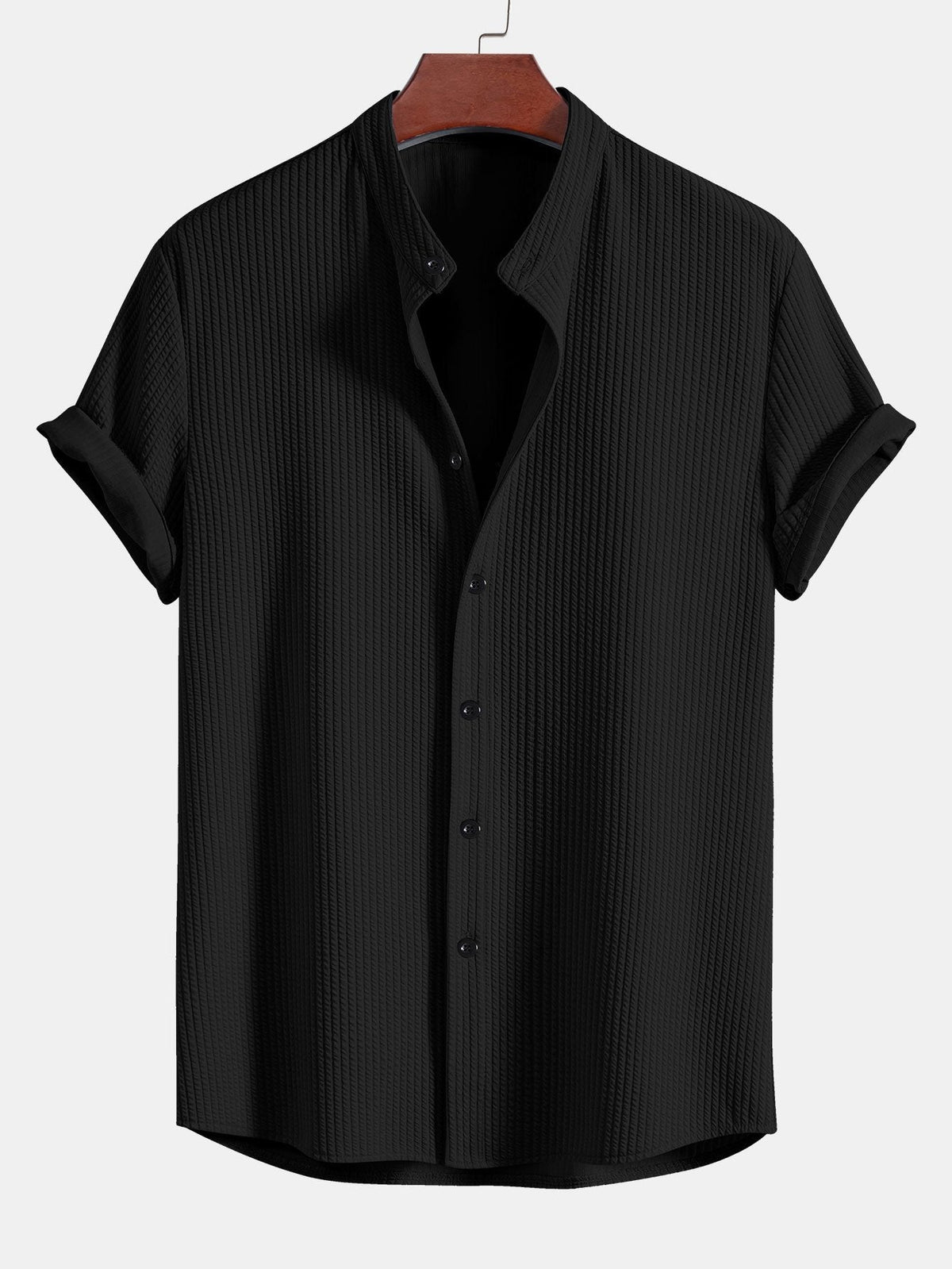 Camisa ajustada musculosa con cuello alto acanalado & Pantalones acanalados de pierna recta