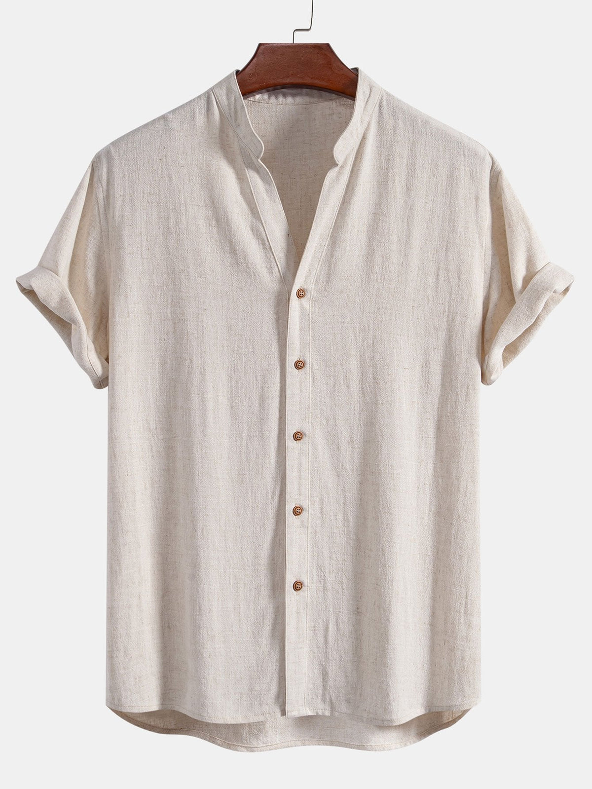 Camisa de mezcla de lino y rayón con cuello en V y pantalones de lino de pierna recta