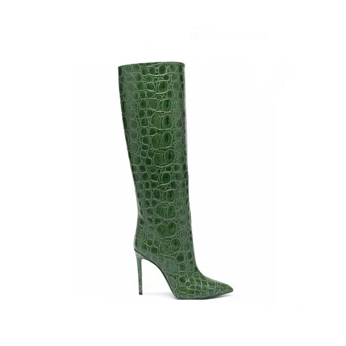 Botas rectas de tacón alto con estampado serpiente