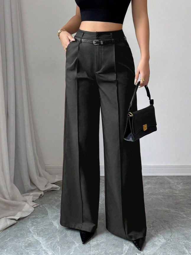 Pantalón recto holgado de talle alto, casual y sofisticado (cinturón incluido)