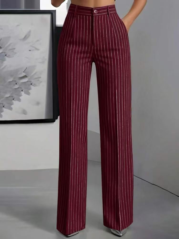 Pantalón de traje de talle alto, ancho y a rayas verticales, para ir a la oficina