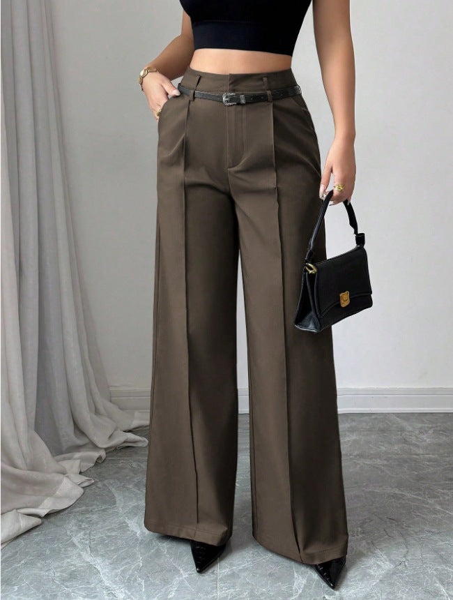 Pantalón recto holgado de talle alto, casual y sofisticado (cinturón incluido)