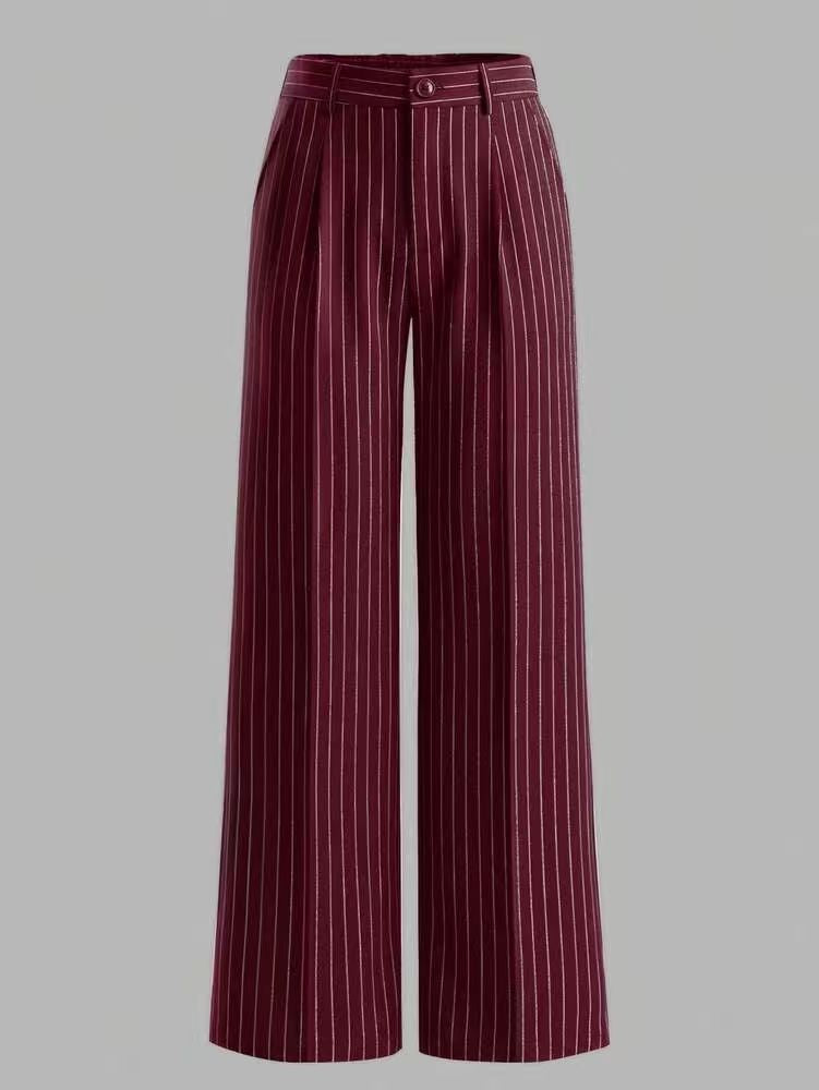 Pantalón de traje de talle alto, ancho y a rayas verticales, para ir a la oficina