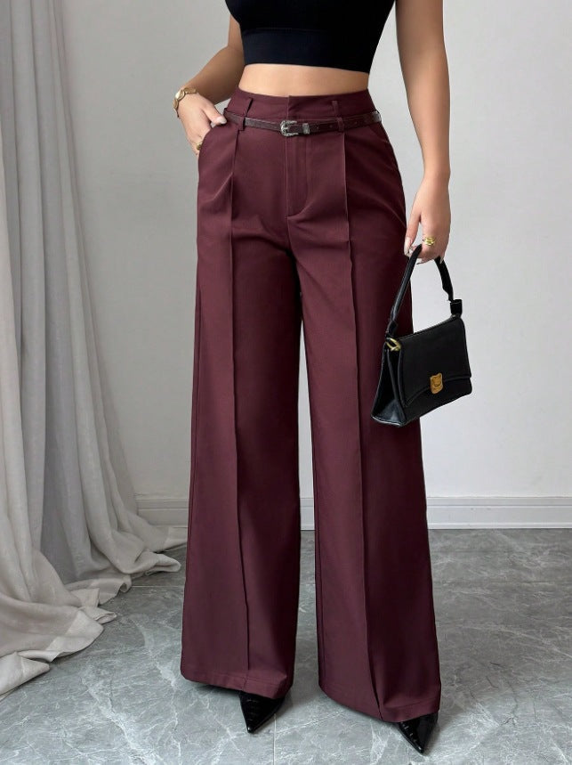 Pantalón recto holgado de talle alto, casual y sofisticado (cinturón incluido)