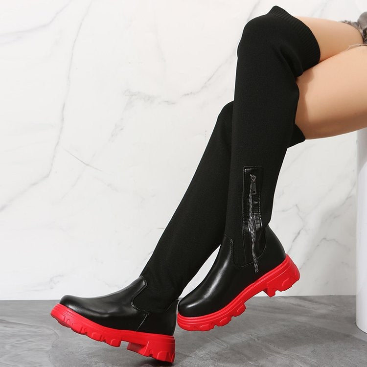 Botas de plataforma sobre la rodilla de punto elástico