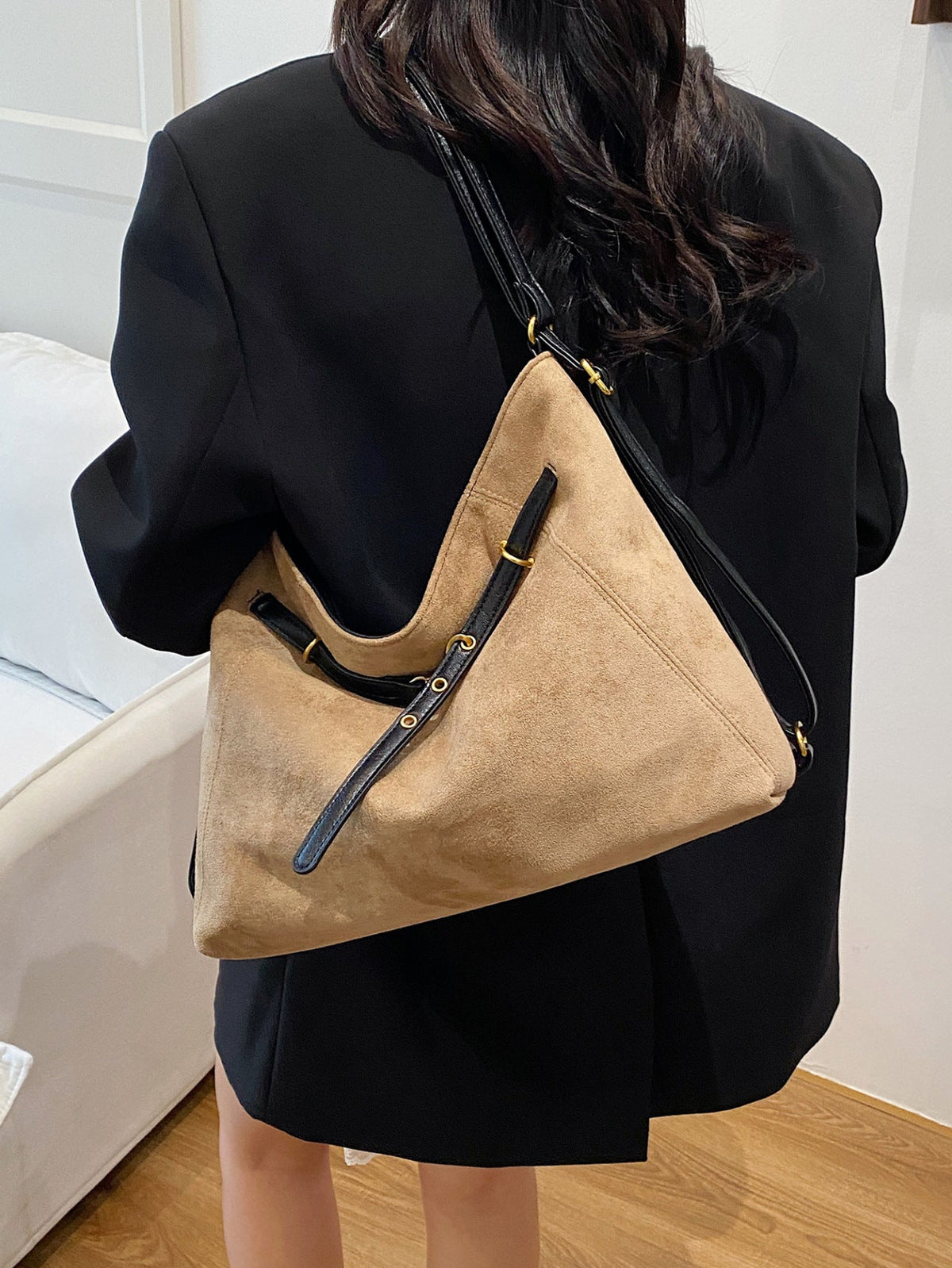 Bolso tote de ante vintage para hombro y bandolera