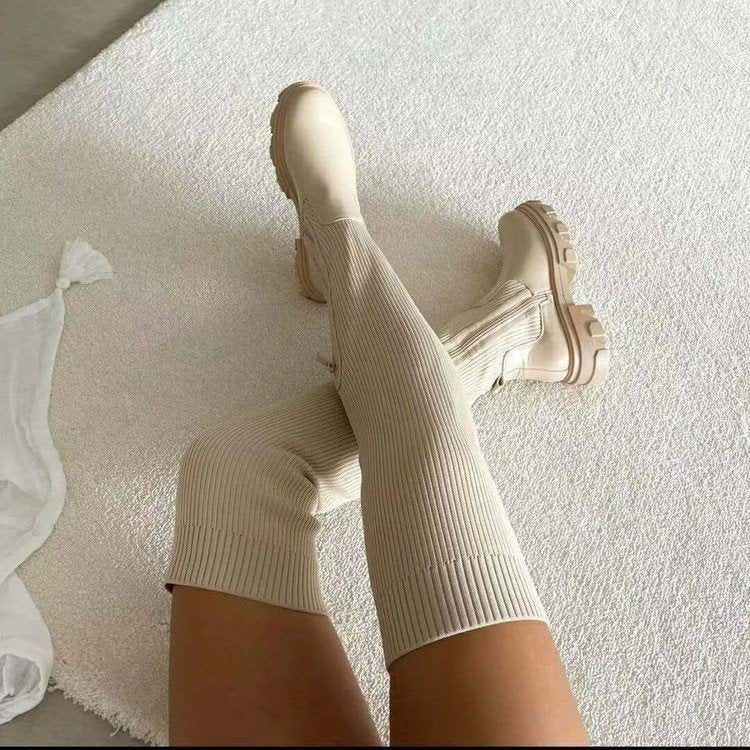 Botas de plataforma sobre la rodilla de punto elástico
