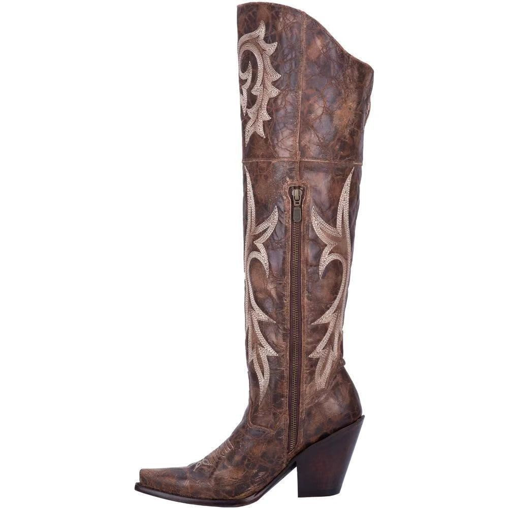 Botas altas retro estampadas con tacón grueso
