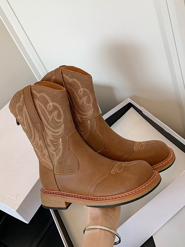 Botas camperas retro bordadas estilo británico