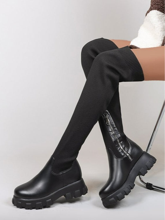 Botas de plataforma sobre la rodilla de punto elástico