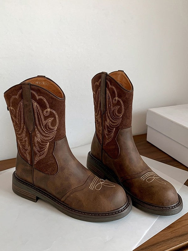 Botas camperas retro bordadas estilo británico