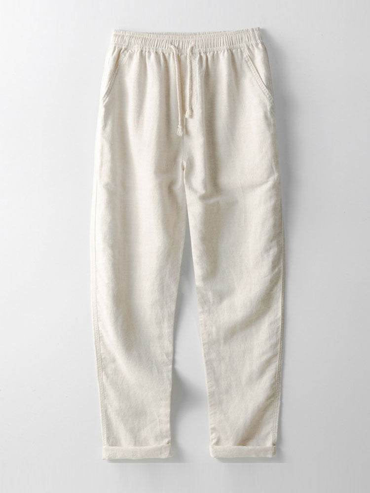 Camisa de mezcla de lino y rayón con cuello en V y pantalones de lino de pierna recta