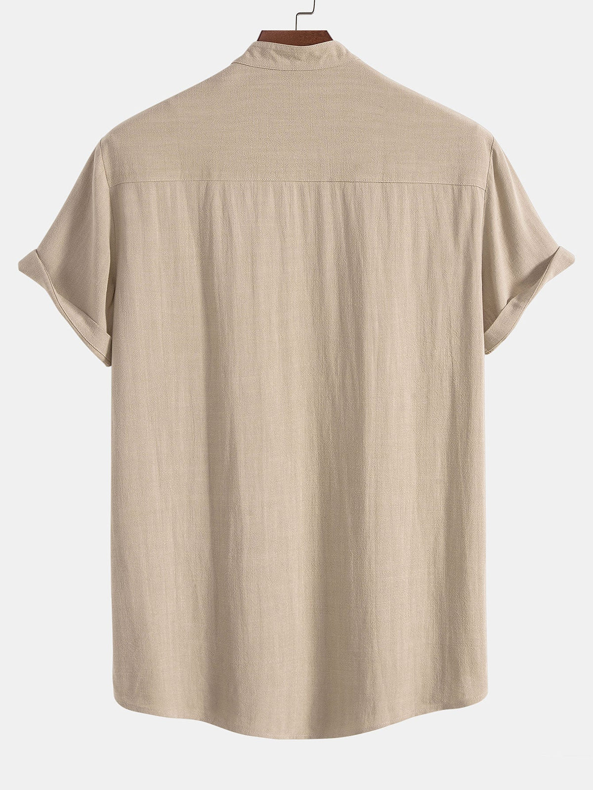 Camisa con Cuello de Pie de Mezcla de Lino y Rayón y Pantalones de Lino de Pierna Recta