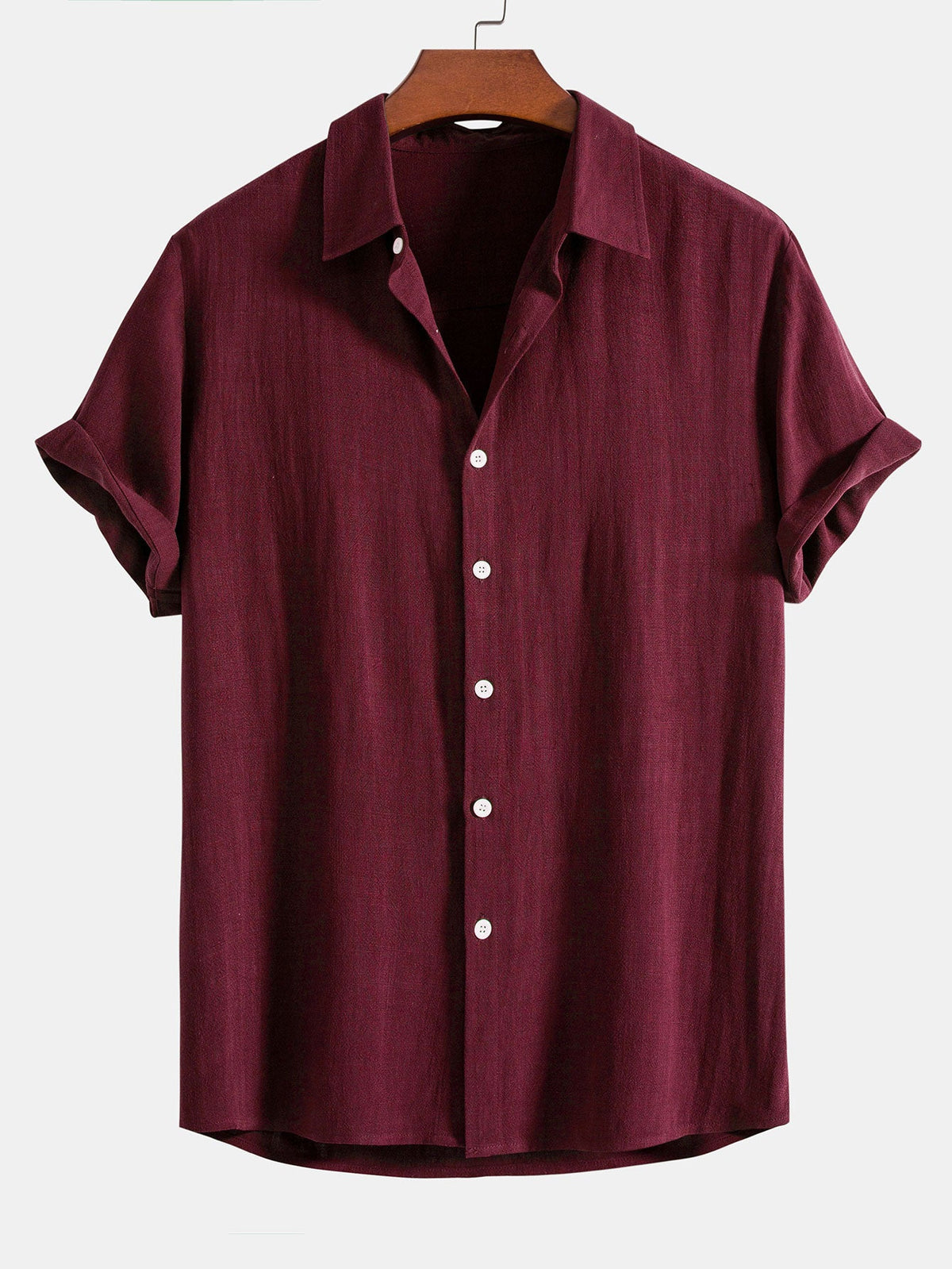Camisa de Botones de Mezcla de Lino y Rayón & Pantalones cortos con Cordón de 5" con Textura Arrugada