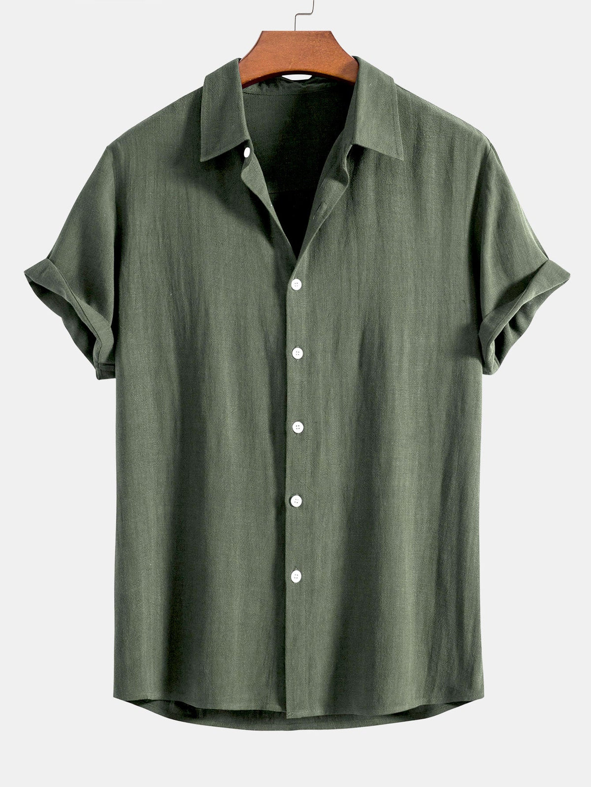 Camisa de Botones de Mezcla de Lino y Rayón & Pantalones cortos con Cordón de 5" con Textura Arrugada