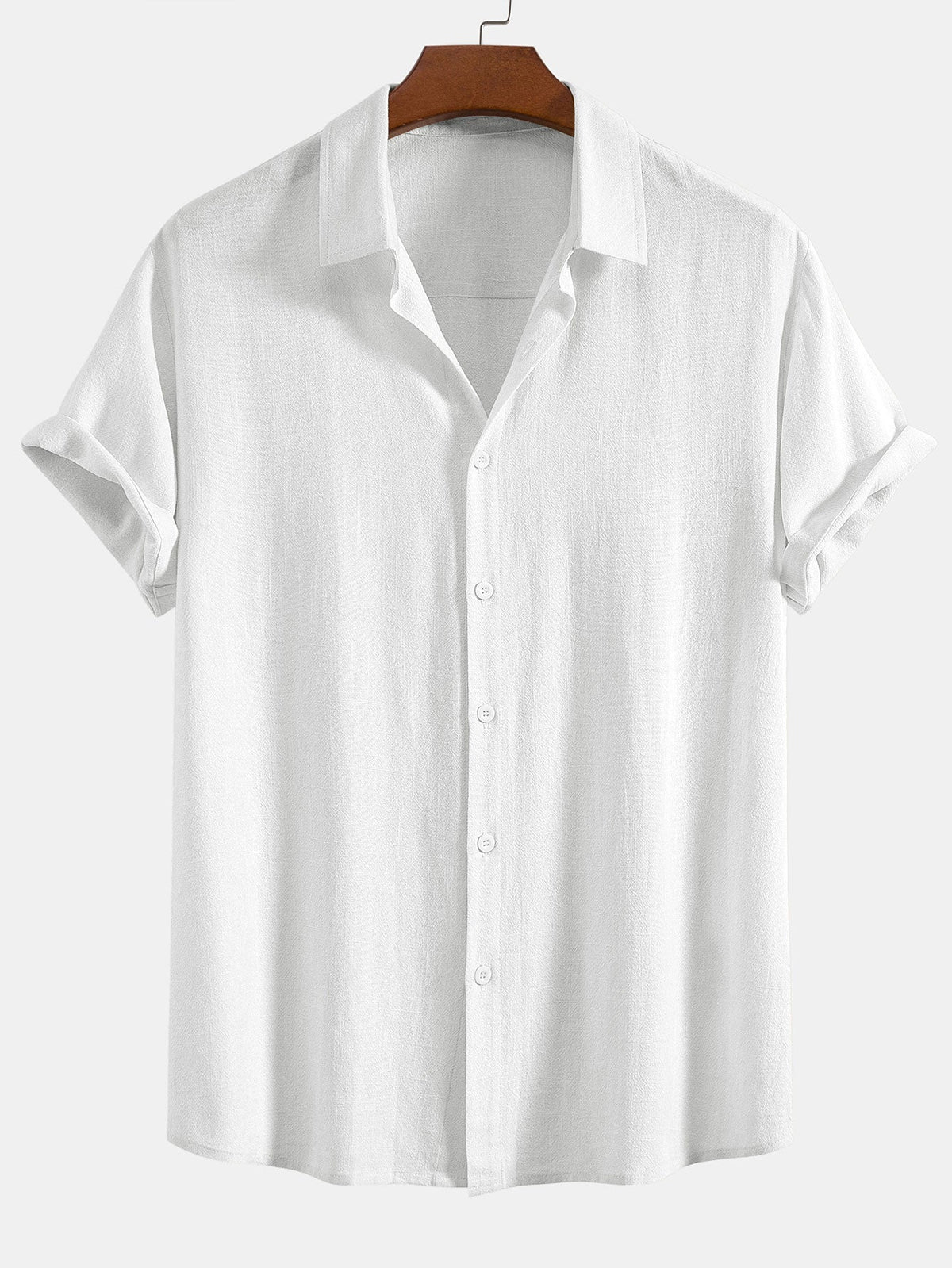 Camisa de Botones de Mezcla de Lino y Rayón y Pantalones de Lino de Pierna Recta