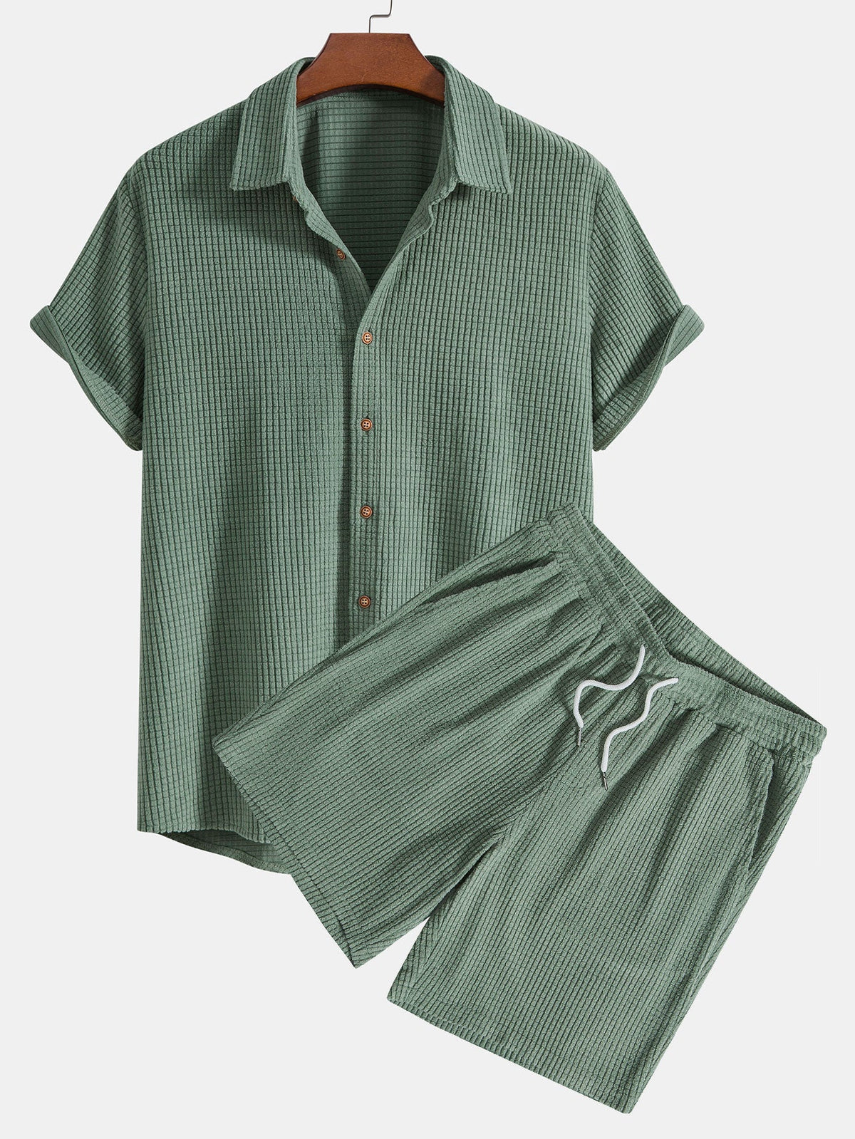 Camisa de Botones con Textura Waffle y Pantalones cortos