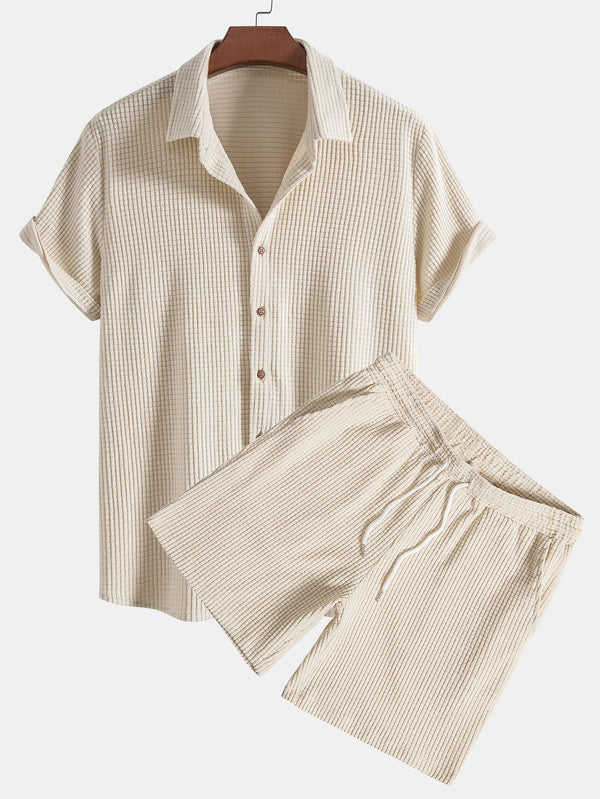 Camisa de Botones con Textura Waffle y Pantalones cortos