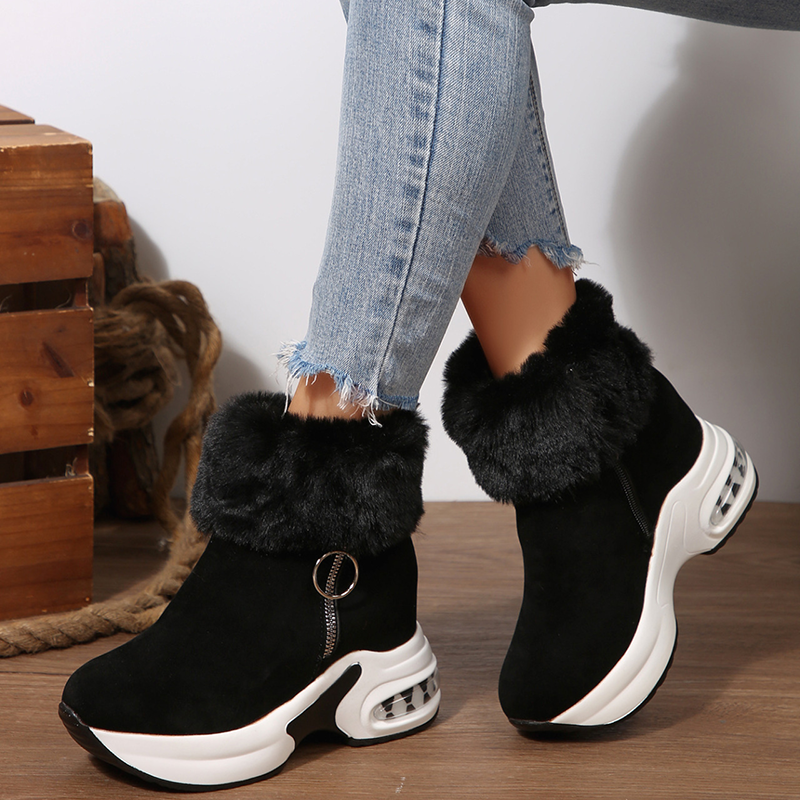 Botas de nieve con plataforma y felpa, botines cálidos con cremallera lateral